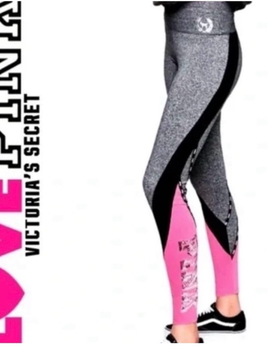 PINK Victoria's Secret Pants - PINK Victoria's Secret Neon pink and Gray COLORBLOCK bling Yoga Leggings S